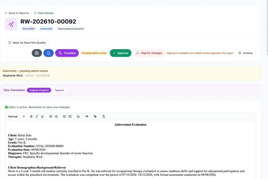 Report Wizard in MyTherapyWizard