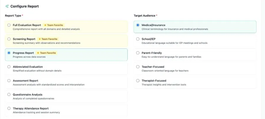 Report Wizard audiences including School/IEP and Teacher