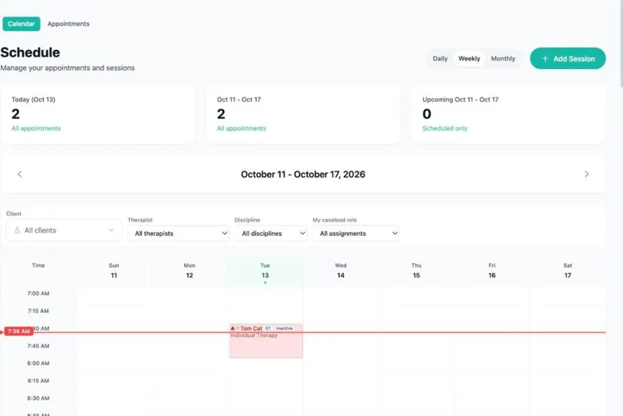 Scheduling in MyTherapyWizard